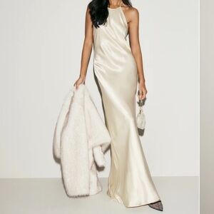Reformation - Jeany Silk Dress - Halter Satin Gown in Ivory
